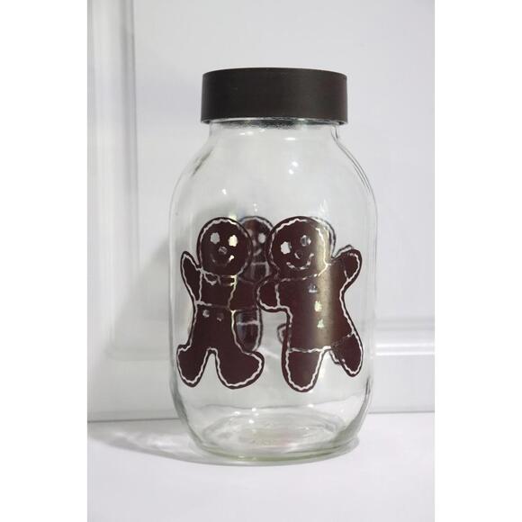 Clear Glass Gingerbread Cookie Jar Christmas Kitchen Decor Storage Ball Jar 84 - Picture 1 of 4